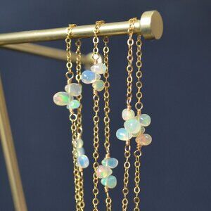 Long Opal Necklace in Gold - Handmade